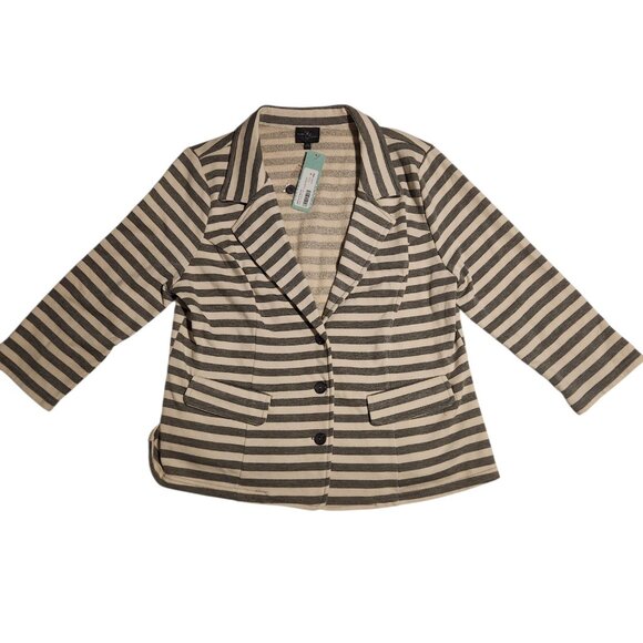 Market & Spruce Torin French Terry Blazer Blue Gray / Ivory‎ Striped XL NEW - Picture 1 of 16
